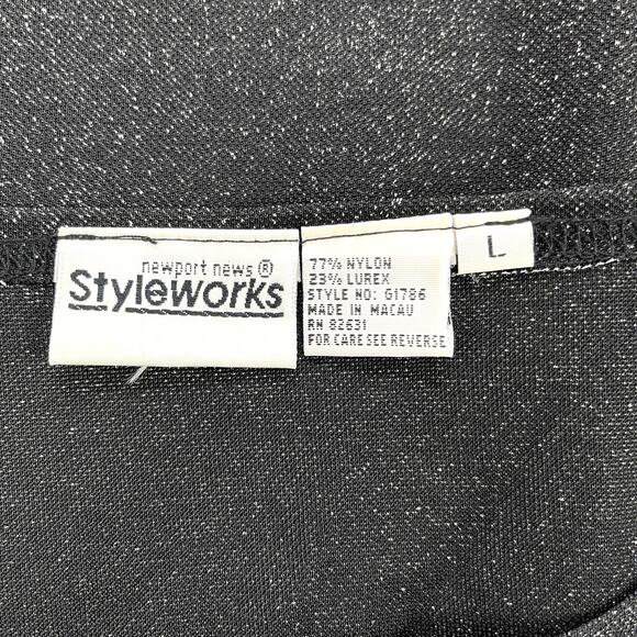 Newport News Top Womens L Black Disco Sheer Metallic Y2K Rave Festival Stretchy - Picture 7 of 8